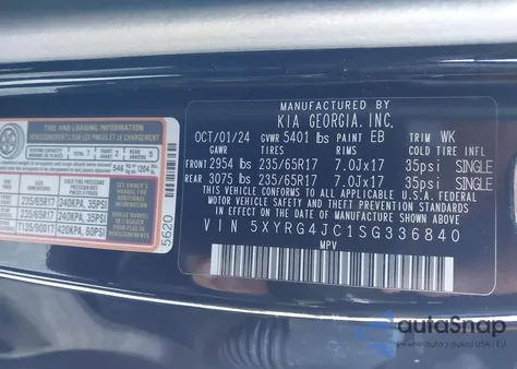 2025 Kia Sorento Lx z USA, uszkodzony, nr VIN 5XYRG4JC1SG336840